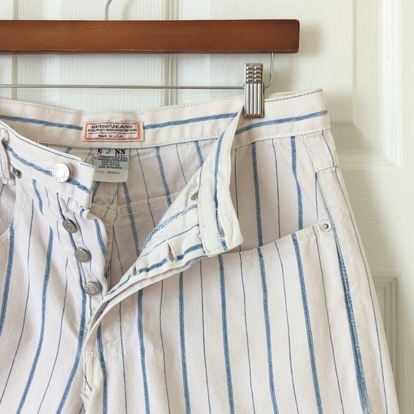 Guess by Georges Marciano 80's Vintage Relaxed High Rise Striped Jean Shorts 2 - Picture 3 of 12